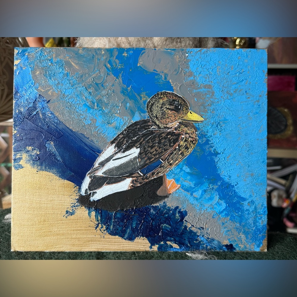 “Fred the juvenile mallard” 8x10” acrylic painting